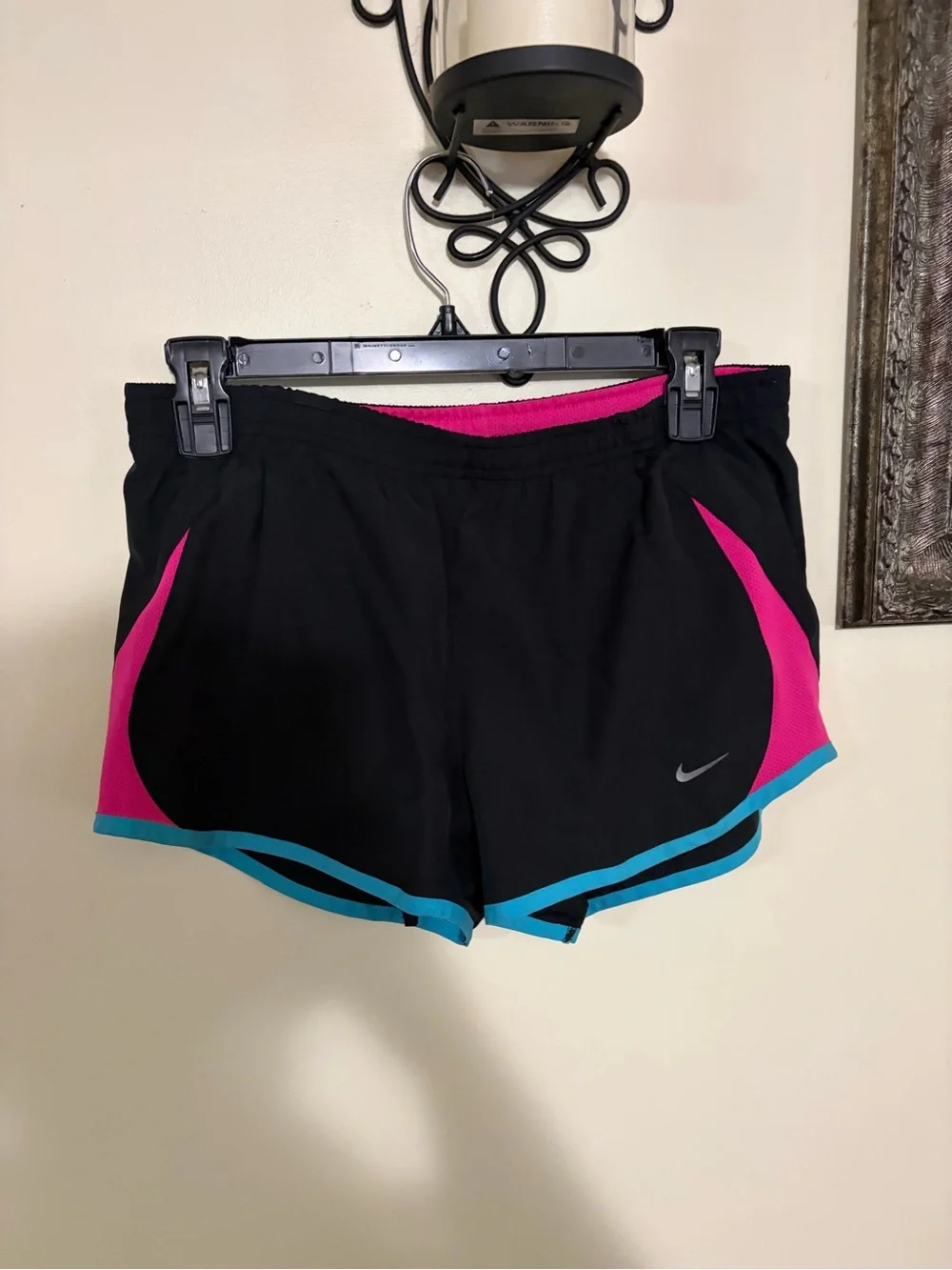 Nike Black Athletic Shorts with Pink Panels & Teal Trim